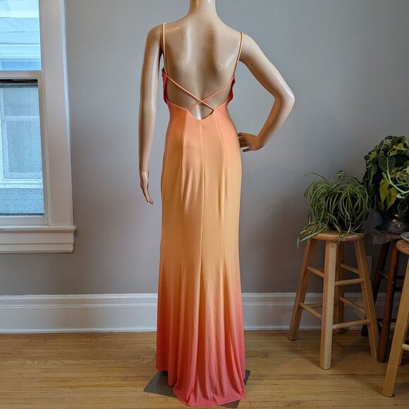 Vintage Y2K Zum Zum Prom Gown Maxi Dress Orange Ombre Rhinestone Size 3 - Picture 4 of 13